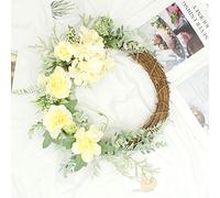 Fictory Corona artificial de 42 cm con flores de seda y lazo de arpillera para puerta delantera, decoración del hogar, cosecha de Acción de Gracias, decoración para colgar en la pared