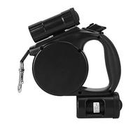 Fictory Correa retráctil 3 en 1 con linterna LED y dispensador de bolsas para perros y gatos, 4,5 m, color negro