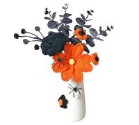 Fictory Jarrón de Halloween con telaraña, rosas, cosmos y flores de ganchillo de dalia, decoración de regalo hecha a mano