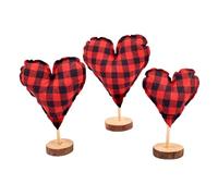 Fictory Juego de 3 corazones de felpa de cuadros rojos y negros, relleno de algodón para el día de San Valentín, decoración del hogar, corazones pequeños, medianos y grandes para habitación