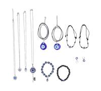 Fictory Juego de 6 pulseras contra el mal de ojo, evita la mala suerte, joyería única de cristal con cuentas con collar y aretes