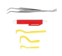 Fictory Kit de herramientas para eliminar garrapatas, juego profesional de 5 piezas para eliminar pulgas para perros y gatos con pinzas de acero inoxidable, color amarillo y rojo