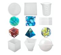 Fictory Kit de molde de silicona flexible, incluye taza medidora y popotes, fácil liberación para arte de resina, duradero y reutilizable, perfecto para entusiastas de las manualidades