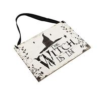 Fictory Letrero de madera de bruja de Halloween, placa colgante vintage para decoración de fiesta de Halloween, casa encantada, puerta delantera, porche, pared