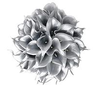 Fictory Mini flor artificial de lirio de cala, flor falsa de poliuretano de un solo tallo con alambre flexible, arreglo floral realista para decoración del hogar de boda, plateado dorado