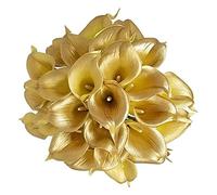 Fictory Mini flor artificial de un solo tallo de lirio de cala, material de poliuretano con alambre flexible, arreglo floral dorado realista para decoración del hogar de bodas y exhibición de jarrones