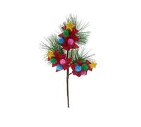 Fictory Ramita de pino artificial con pompones rojos, decoración de ramas de árbol de Navidad para arreglos florales de vacaciones, centros de mesa y decoración festiva del hogar