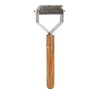 Fictory Rastrillo y peine para desenredar la capa inferior, una herramienta de desenredado de doble cara para perros y gatos para eliminar nudos y alfombrillas, mango de madera profesional