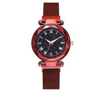 Fictory Reloj de cuarzo rojo para mujer, esfera redonda con números romanos, correa de cinturón de malla de aleación, Color de la imagen