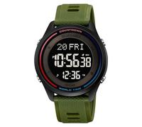 Fictory Reloj digital, retroiluminación y hora mundial, nunca te pierdas alarmas con cronómetro, resistente al agua hasta 50 m, para viajes y deportes, diseño unisex, Verde militar, albaricoque