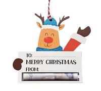 Fictory Soporte de madera para dinero de Navidad con ranura para notas, diseño de reno festivo para regalos en efectivo, tarjetero de regalo de vacaciones para Navidad, cumpleaños, boda