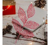 Fictory Spray de hojas de rosa artificial champán, adorno de árbol de Navidad de polietileno con purpurina de 5 puntas, decoración del hogar para Navidad, boda, fiesta