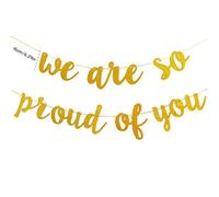 Fictory We Are So Proud Of You, pancarta de graduación, papel en polvo con purpurina dorada, decoración de fiesta para pared y techo, decoración interior y exterior