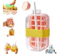Ficugxd Ice Cube Bottle,2 In 1 Touch-Free Ice Cube Tray Water Bottle with Lid and Bin,Easy Release & Large Capacity,Portable Ice Maker Kettle with 18/12 Grids Flat Body, For Coffee, Beverages