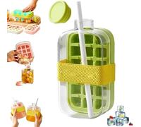 Ficugxd Ice Cube Bottle,2 In 1 Touch-Free Ice Cube Tray Water Bottle with Lid and Bin,Easy Release & Large Capacity,Portable Ice Maker Kettle with 18/12 Grids Flat Body, For Coffee, Beverages