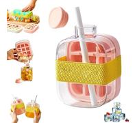 Ficugxd Ice Cube Bottle,2 In 1 Touch-Free Ice Cube Tray Water Bottle with Lid and Bin,Easy Release & Large Capacity,Portable Ice Maker Kettle with 18/12 Grids Flat Body, For Coffee, Beverages
