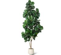 Ficus lyrata Artificial Realista de 210 cm, Falsa Planta Verde Interior en Maceta con Piedras, sin Mantenimiento, árbol de Interior/Decoraciones Vegetales Artificiales para Sala de Estar, Oficina