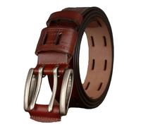 FIDDAA Cinturón de cuero de doble punta cosido, hebilla de dos puntas, cinturón de trabajo o casual, resistente con ojales para hombres y mujeres, unisex, Marrón, 130cm/waist:45"
