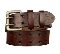 FIDDAA Cinturón vaquero de cuero de doble punta for hombre, con ojales, hebilla de doble rodillo, correa vintage, costuras hechas a mano for un uso duradero(Brown,110cm/waist:37")