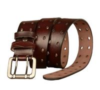 FIDDAA Cinturón vaquero de doble punta for hombre, 38 mm de ancho, hebilla de doble rodillo con agujeros, correa de cintura vintage hecha a mano en relieve for un uso duradero(Brown,130cm/waist:45")