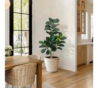 Fiddle Leaf - Higuera artificial de 120 cm con maceta blanca y piedra triturada, planta artificial realista grande con musgo, barra de acero flexible, fácil de limpiar para salón, dormitorio, oficina