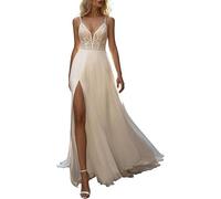 Fideos Italianos con Vestido de Novia, Vestido de Novia de Chifón, Vestido de Novia de Playa, Vestido de Novia de Letra a, SEVENYXX, Marfil, 48