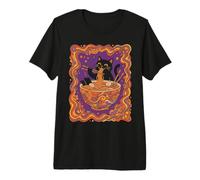 Fideos Ramen de Gato Negro Retro Groovy Arte japonés Camiseta Premium