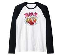 Fideos Ramen de Tigre Durmiente Japonés Kawaii Lindo Divertido Camiseta Manga Raglan