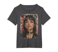 Fideos Ramen Japon Retro Vintage Y2K Moda Kawaii Manga Anime Camiseta, Mujer Tallas Grandes, Jaspeado Oscuro, 1XL Grande