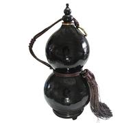 FIDFDID Botella de calabaza natural,Jarra para vino a prueba de fugas, objeto decorativo para el hogar,con cuerdas de artesanía,embudo y pedestal,600ml(imitación antigua)