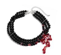 FIDFDID Collar de perlas sangrientas, collar de vampiro, collar de perlas sangrientas para mujer, disfraz de Halloween, borla, perlas góticas, gotas de sangre, talla única, Plástico, Perla sintética