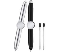 Fidget Pen 2 Unidades BolíGrafo Giratorio de Metal con Luz LED Bolígrafo Rotatorio de Dedo Rodante Bolígrafo Spinner Para Aliviar el Estrés Ansiedad para Adultos, Estudiantes, NiñOs (Negro + Plateado)