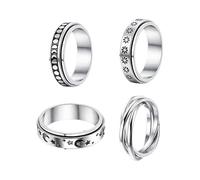 Fidget Ring Set - 4 Piezas Titanium Steel Rotating Rings, Modern Stylish Jewelry | Women Stress Relief Rings For Party Gathering Masquerade | Boys Girls Teens Adults Men Accessories