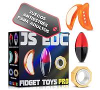 Fidget Toy Antiestrés para Adultos JS EDC - Juguetes Antiestrés Fidget Toys 3-en-1 Magnéticos de Aleación, Spinner & Slider, Variantes Azul o Naranja