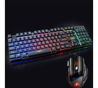 FidgetGear Teclado mecánico retroiluminado superior con cable USB iluminado ergonómico para juegos de PC + teclado de mouse + teclado de ratón negro + mouse negro