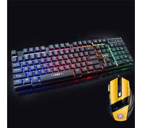 FidgetGear Teclado mecánico retroiluminado superior con cable USB iluminado ergonómico para juegos de PC + teclado de mouse + teclado de mouse amarillo + mouse amarillo