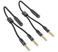 Fidioto 2 divisores de micrófono de auriculares para computadora, adaptador de cable divisor de audio trenzado hembra a macho dual para auriculares de juegos, altavoz, laptop