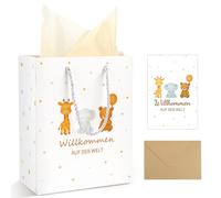 FIDWALL Bolsa Regalo Nacimiento Niño Niña con Asa “Bienvenido al mundo” para Fiesta de Nacimiento, Baby Shower - Bolsa Regalo Nacimiento de Papel con Asa y Papel de Seda