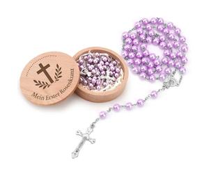 FIDWALL Mi primer rosario con caja de almacenamiento - Regalo para bautizo y baby shower para niñas y niños | Rosario católico de Primera Comunión (morado)