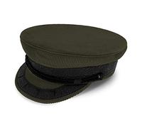 fiebig Gorro de capitán clásico con forro de Cord Prinz-Heinrich, gorro tradicional de marinero de algodón, gorra con cordón, botones de ancla y emblema, verde oliva, 60