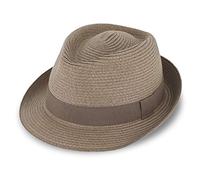 fiebig Jackson Trilby sombrero de papel con cinta de grosgrain de color | Sombrero de sol hecho 100% de papel | Sombrero de verano natural, gris, 59