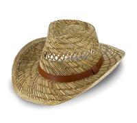 fiebig Sombrero de Paja Australiano para Hombre y Mujer | Sombrero de Vaquero para el Sol | Sombrero Occidental con Cinta de Imitation a Cuero | Sombrero de Cowboy con Borde Cosido(60-XL)