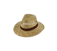 fiebig Sombrero de paja de Traveller con cinta de grogrén | sombrero de verano con agujeros de ventilación trenzados | sombrero natural con ala ancha, naturaleza, 61 cm
