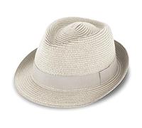 fiebig Sombrero de papel Jackson Trilby con cinta de grosgrain de colores, sombrero para el sol de papel 100% | Sombrero de verano natural en muchos tamaños y colores, beige, 57