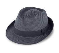 fiebig Sombrero de papel Jackson Trilby con cinta de grosgrain de colores, sombrero para el sol de papel 100% | Sombrero de verano natural en muchos tamaños y colores, azul marino, 57