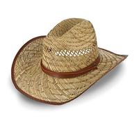 fiebig Sombrero occidental de paja para hombre y mujer | Sombrero de vaquero aireado con banda de barbilla | Sombrero de paja con banda de piel sintética | Sombrero para el sol con banda para el sudor