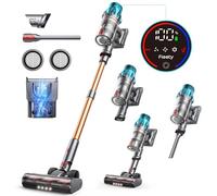 Fieety 45Kpa/550W Aspirador Escoba Inalámbrico, 60 minutos Aspirador Inalámbrico Potente con Pantalla Táctil Recargable Soporte Pared 1,5 L Aspirador Escoba para Alfombras, Suelos Duros y Pelos de