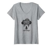 Fiel a través de Las tormentas: Cita inspiradora de Toda mi Vida Camiseta Cuello V, Mujer, Gris Jaspeado, XXL