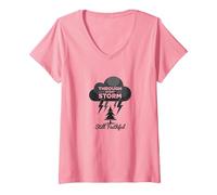 Fiel a través de Las tormentas: Cita inspiradora de Toda mi Vida Camiseta Cuello V, Mujer, Rosado, XL