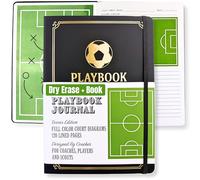 Field Equipt Planificador y cuaderno de jugadas de entrenador de fútbol, tablero táctico de tapa trasera de borrado en seco, diario de cuero vegano negro para ejercicios y estrategia, artículos